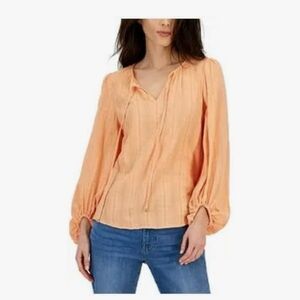 Tommy Hilfiger Women's Textured Tie Puff-Sleeve Peasant Top